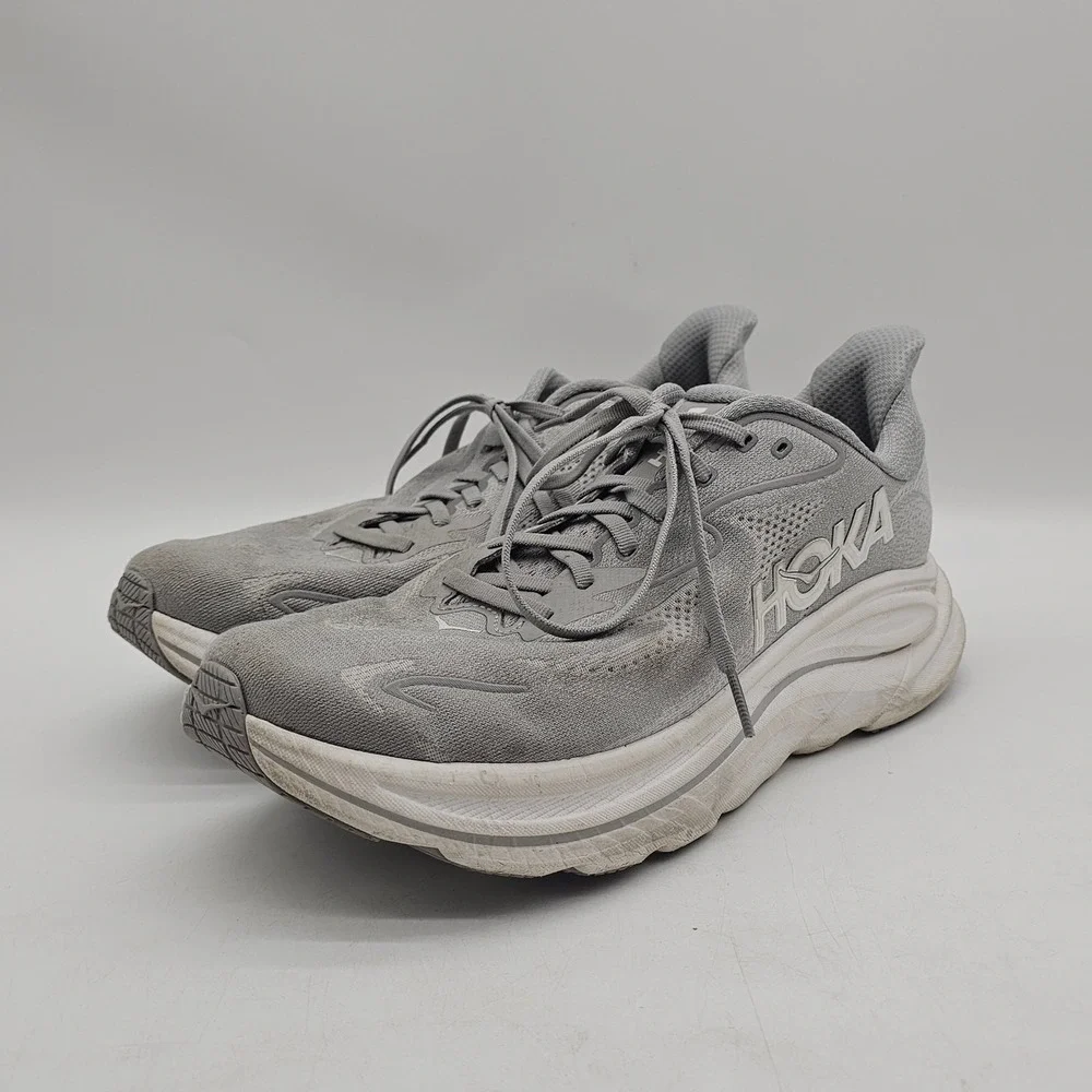 HOKA Clifton 10 Men's 10.5D Running Shoes 1162030 Athletic Sneakers Gray/White